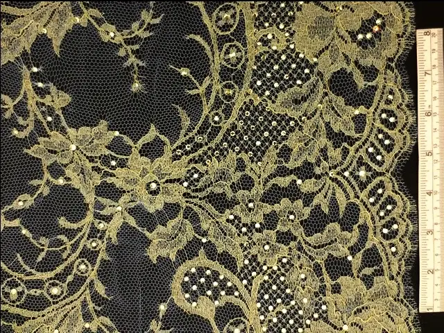 Beaded Metallic Chantilly Lace0