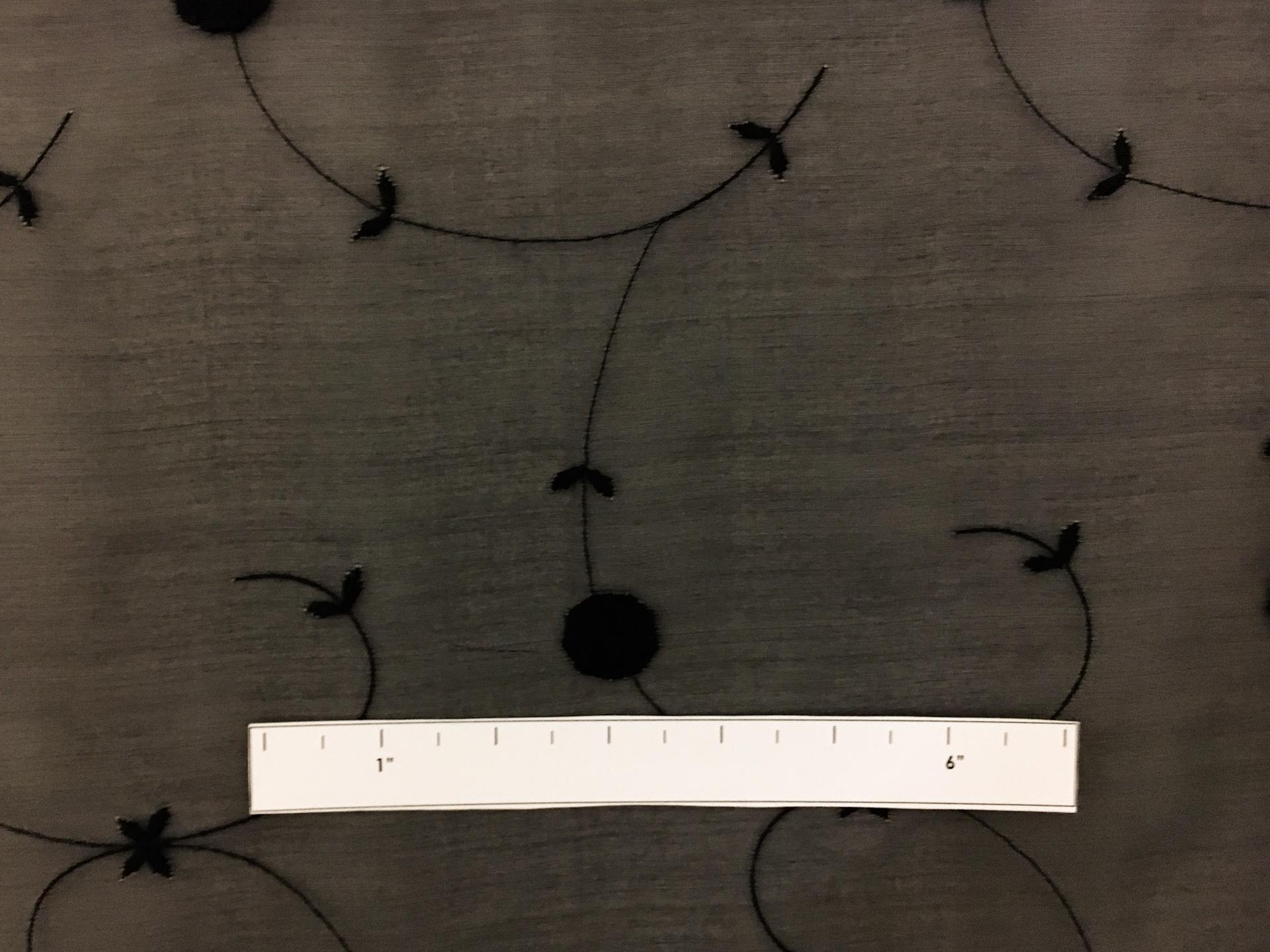 Black Silk Organza Embroidered with Small Round Flowers2