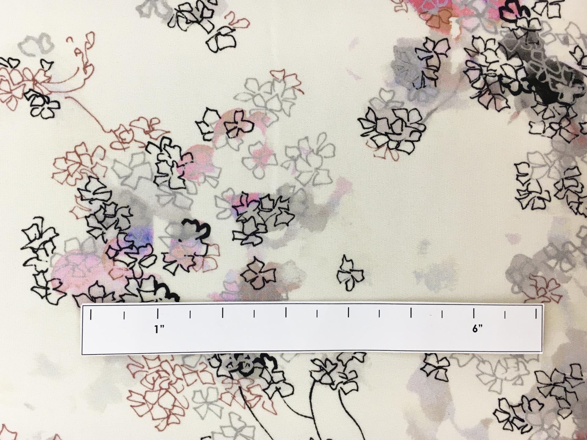 Printed Silk Crepe with Sketched Blossoms1