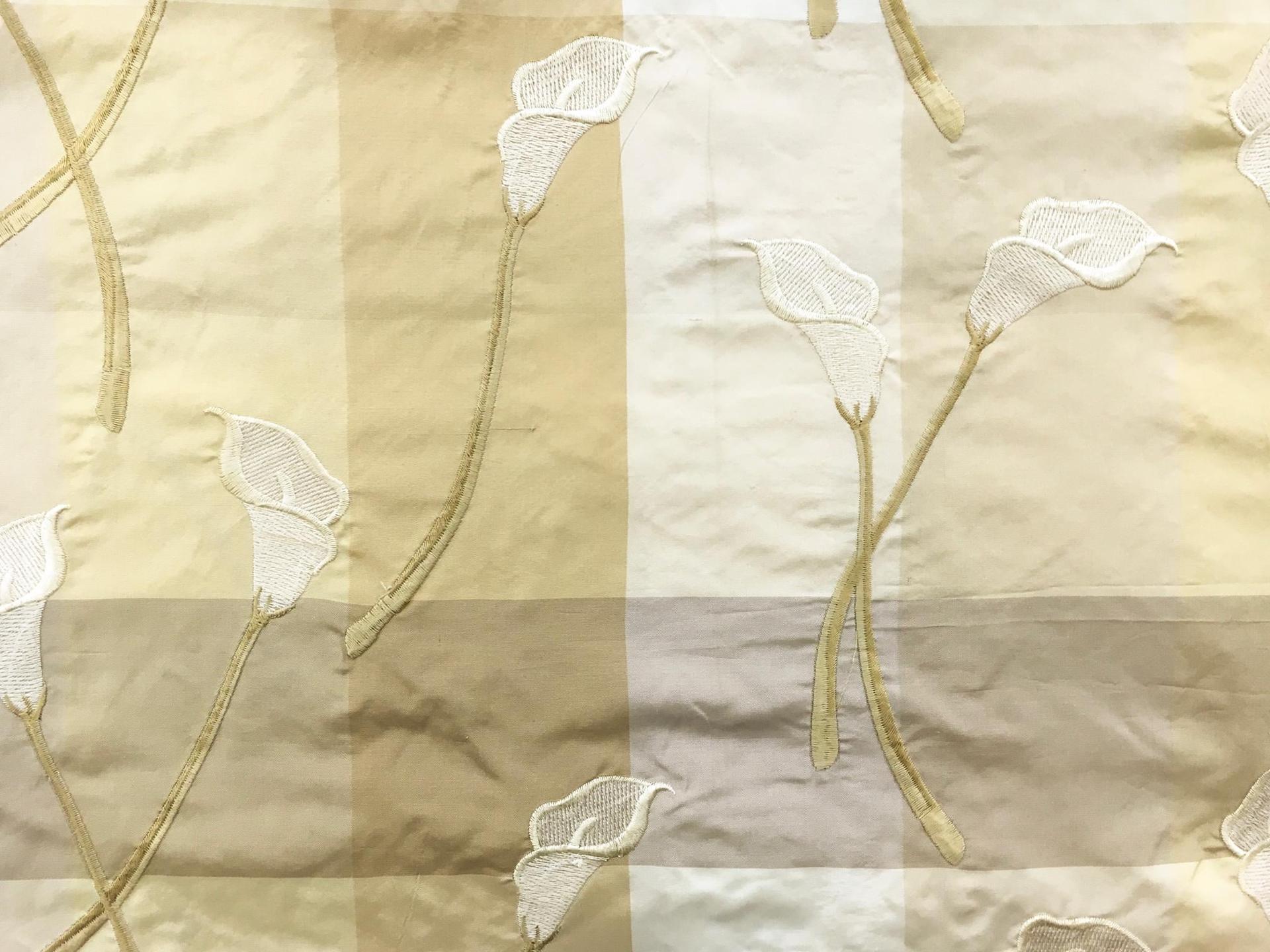 Embroidered Silk Taffeta Check with Calla Lilies0