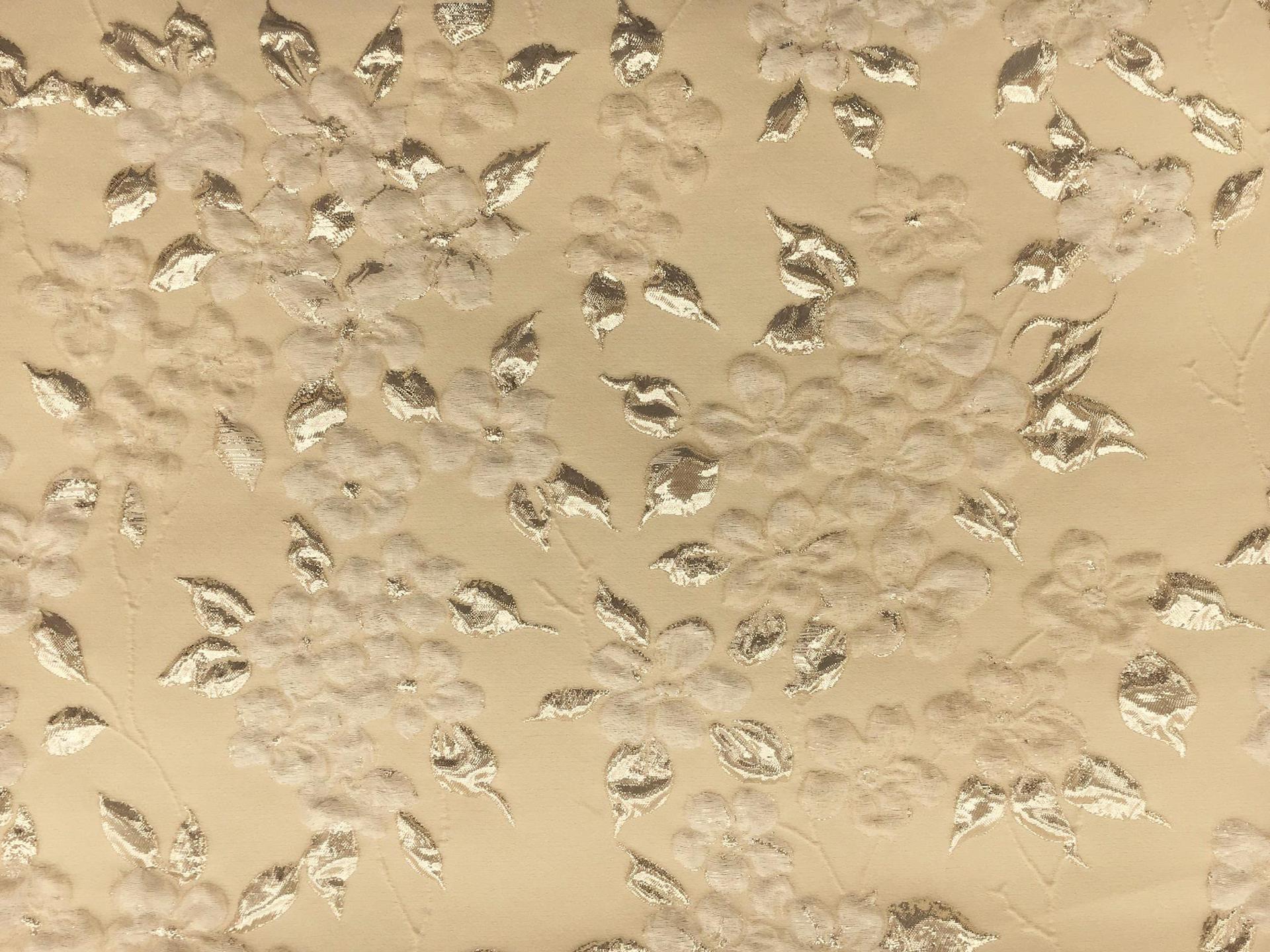 Silk Blend Matelassé with Flowers and Metallic Leaves