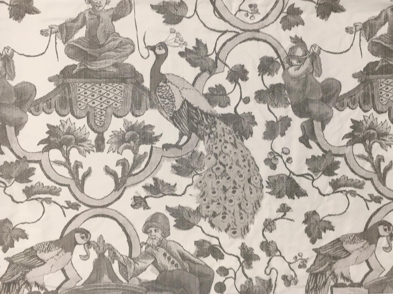 Warp Printed Heavy Silk Taffeta with Provincial Scenes0