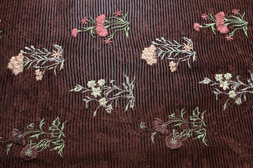 Embroidered BurnOut Velvet Pink Yellow Green Purple Floral On Black Background