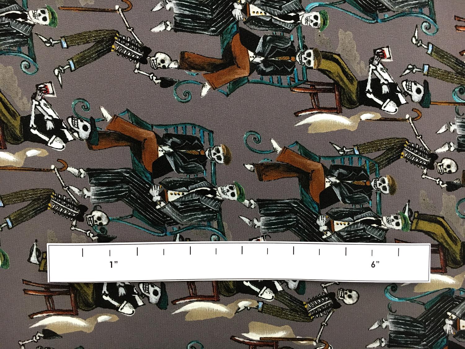Designer Printed Silk Crepe de Chine with Skeletons1