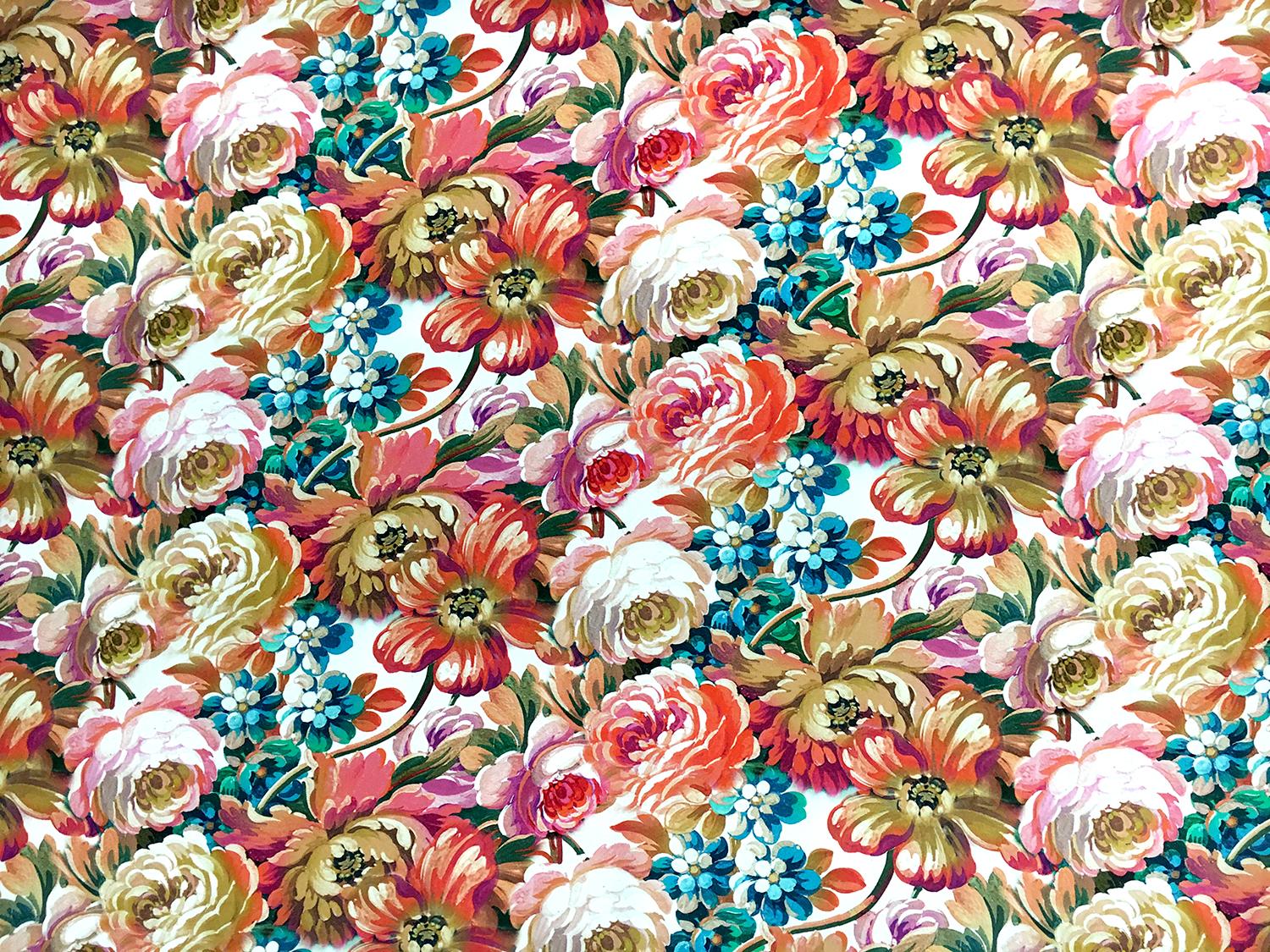 Printed Heavy Silk Charmeuse with Peony Bouquets 0