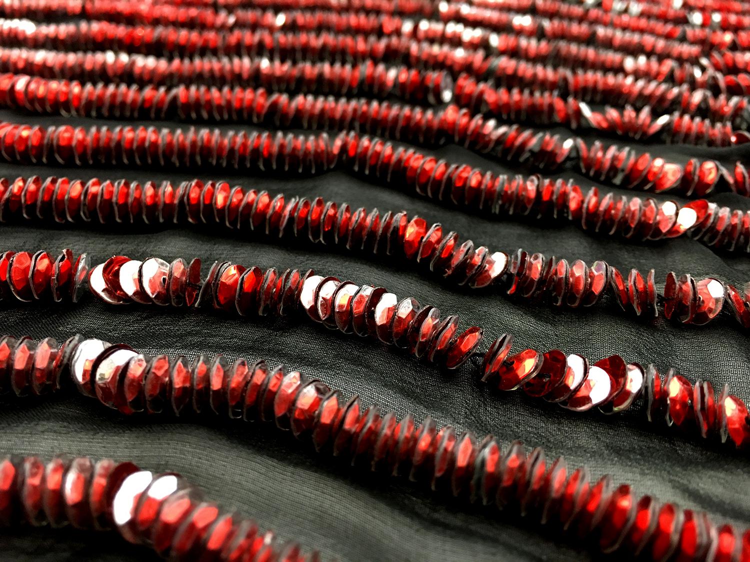 Red Novelty Sequins on Silk Chiffon0