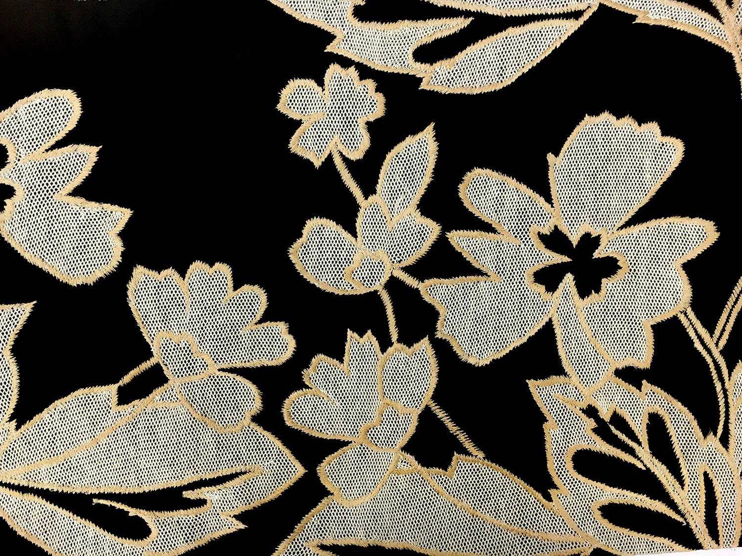 Silk Taffeta with Embroidered Flowers and Mesh0