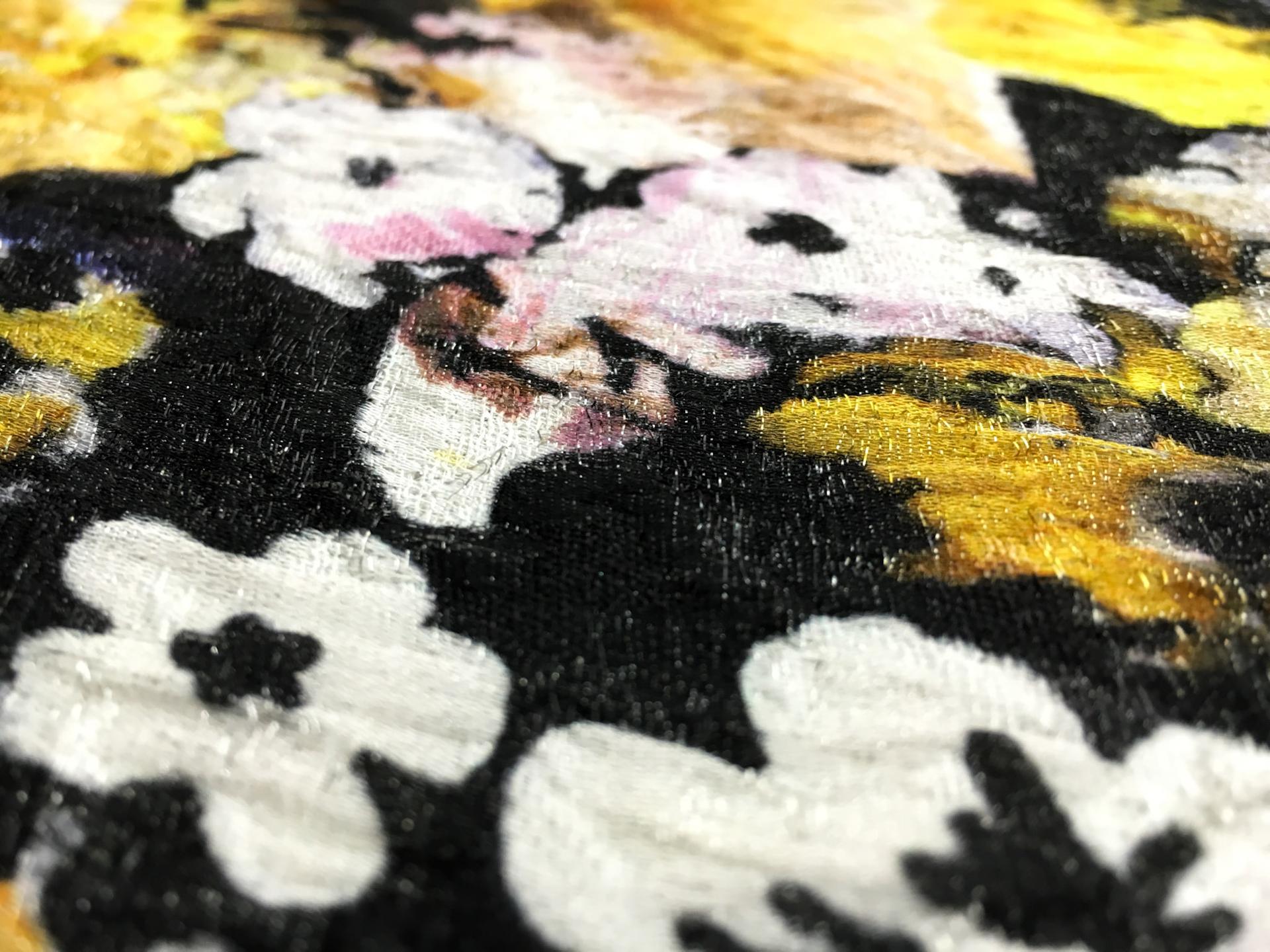 Metallic Silk Blend Matelassé with Abstract Painted Flowers2