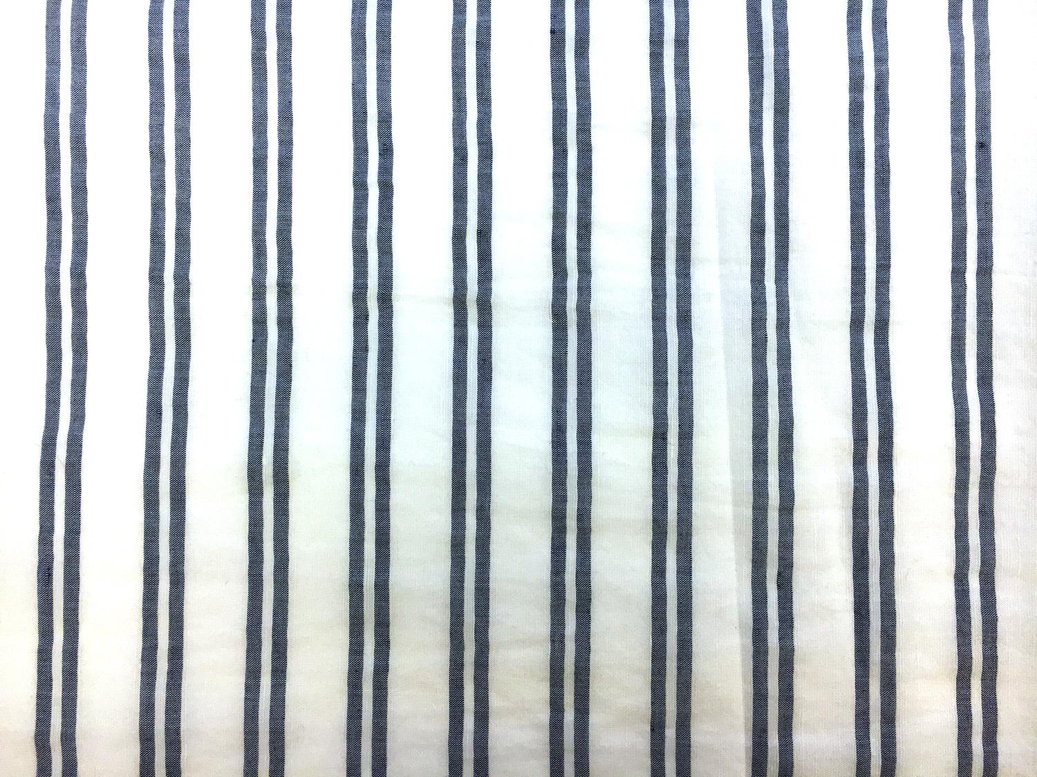 Rayon Linen Woven Stripe in White and Navy0
