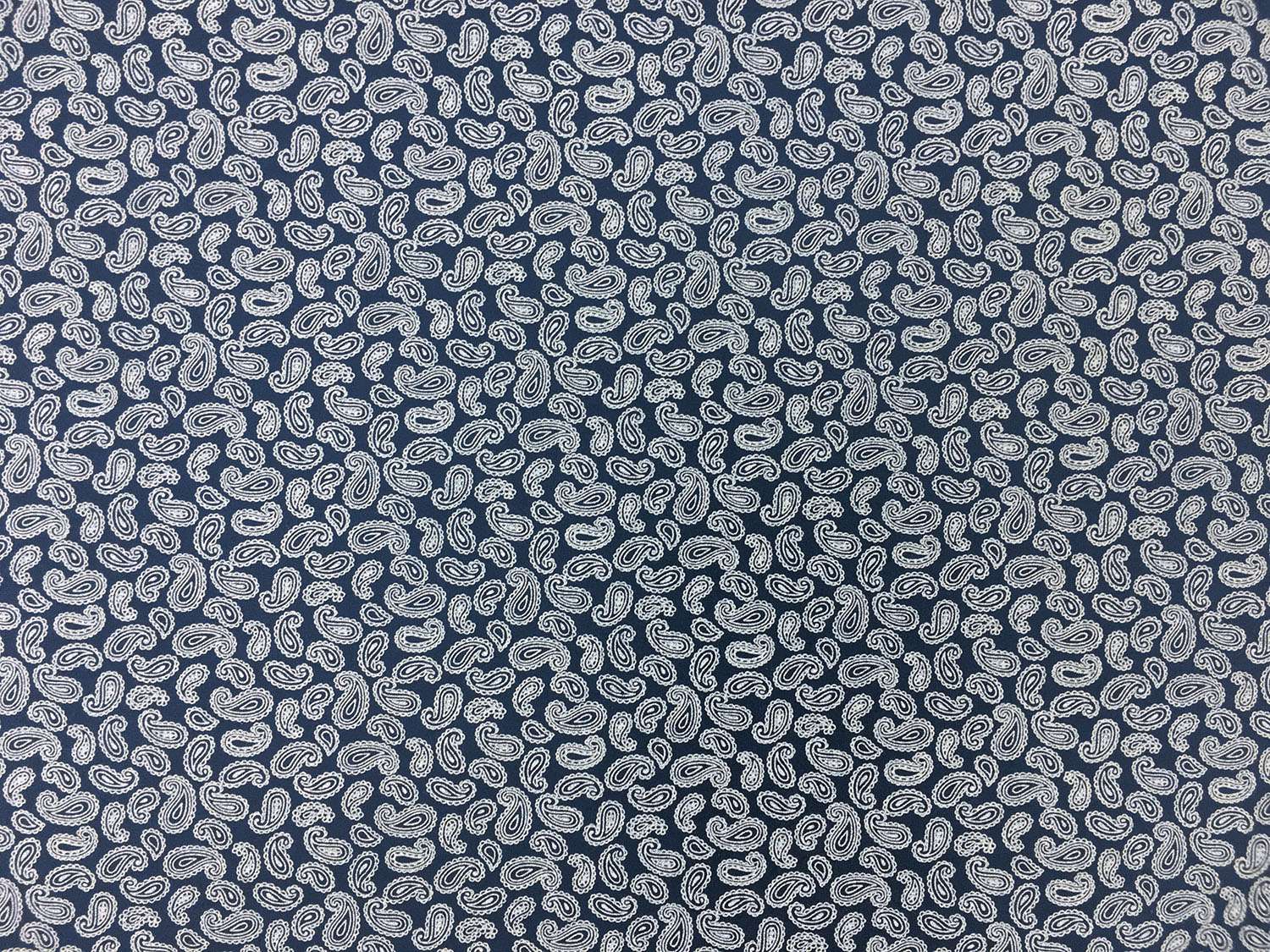 Cotton Broadcloth With Paisley Print in Navy And White0