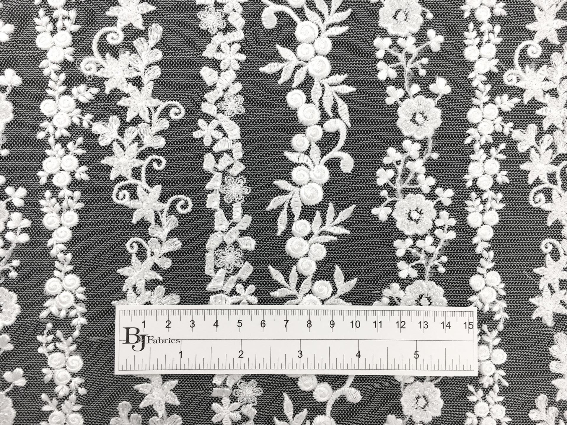 Beaded and Embroidered Tulle with Rows of Detailed Florals in White1