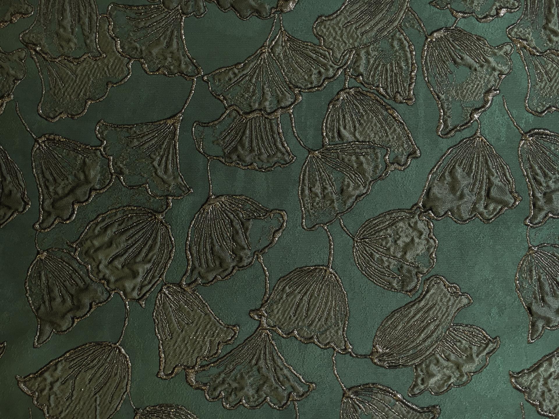 Silk Blend Brocade with Ginkgo Biloba Leaves Jacquard 0