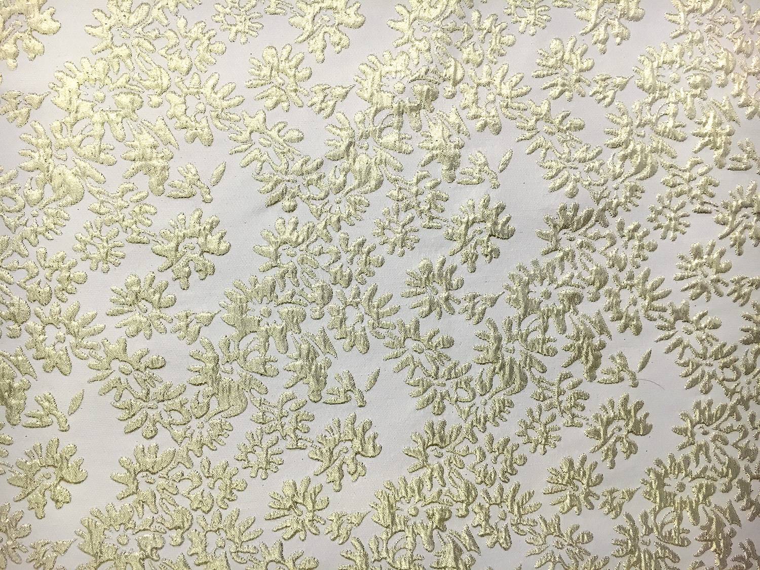 Metallic Floral Brocade in Light Gold0