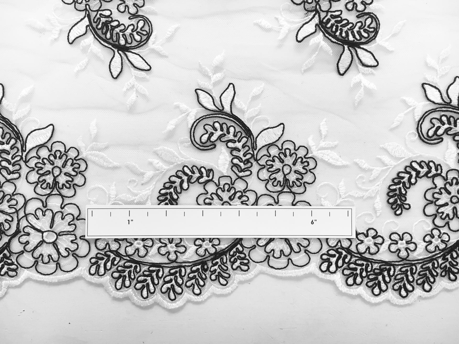 Black and White Embroidered Tulle with Floral Motifs1