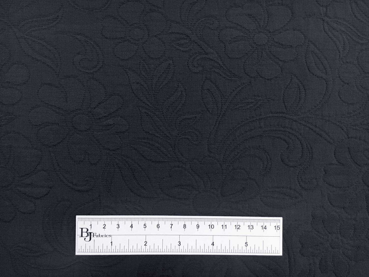 Italian Cotton Blend Floral Brocade in Navy3