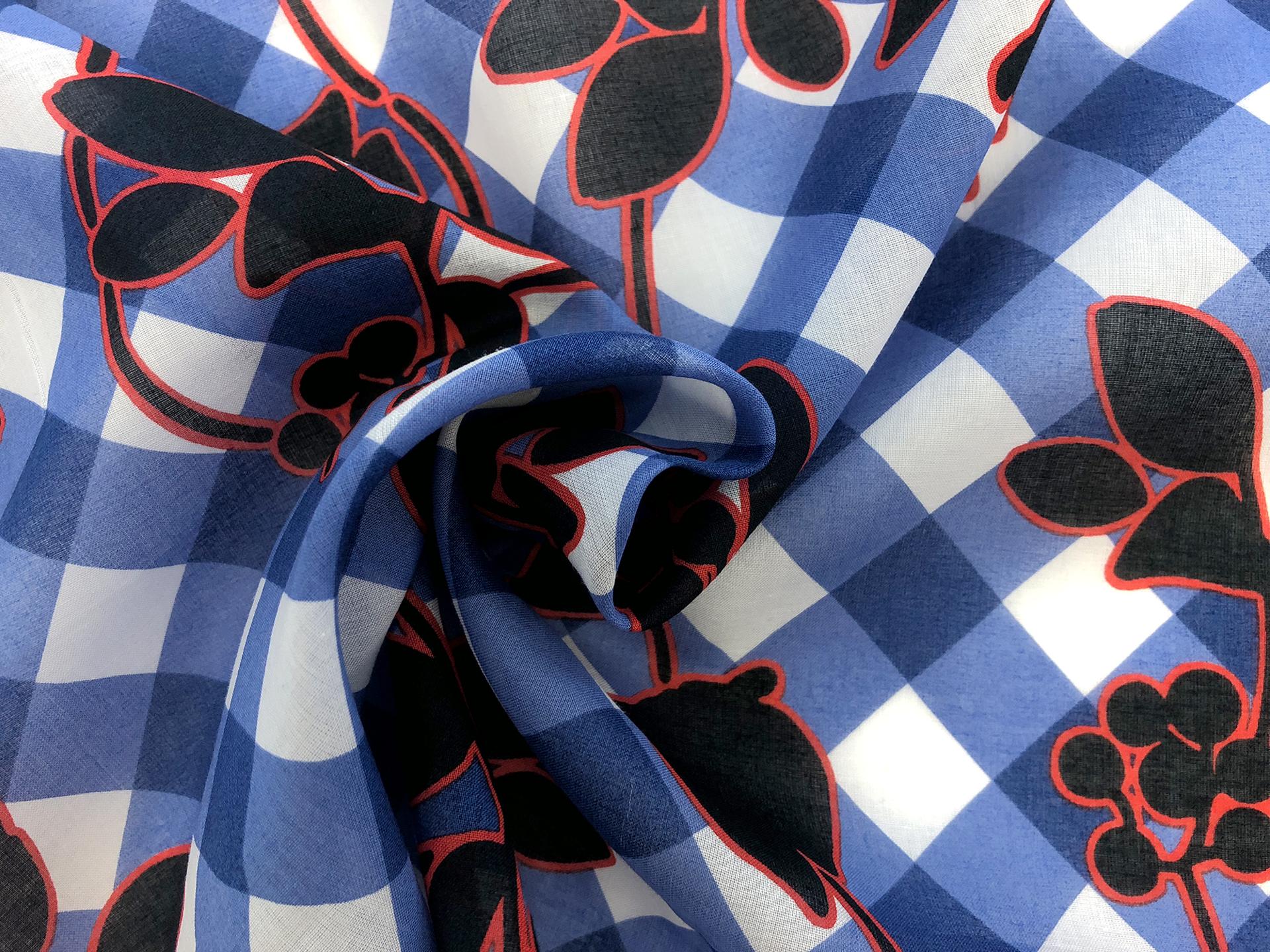 Cotton Voile Florals Over Plaid Print1