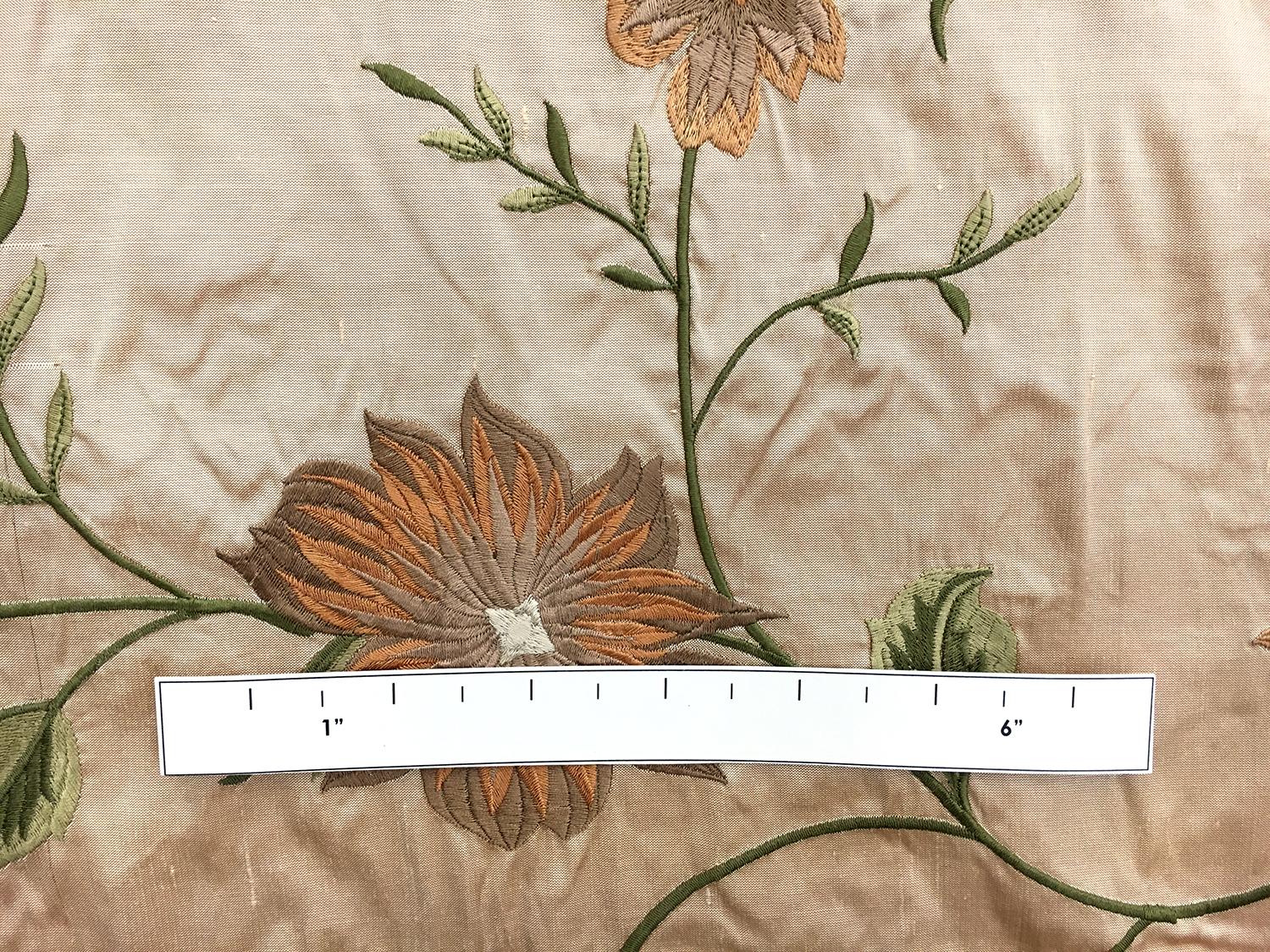 Iridescent Embroidered Silk Shantung with Flowers on Vines1