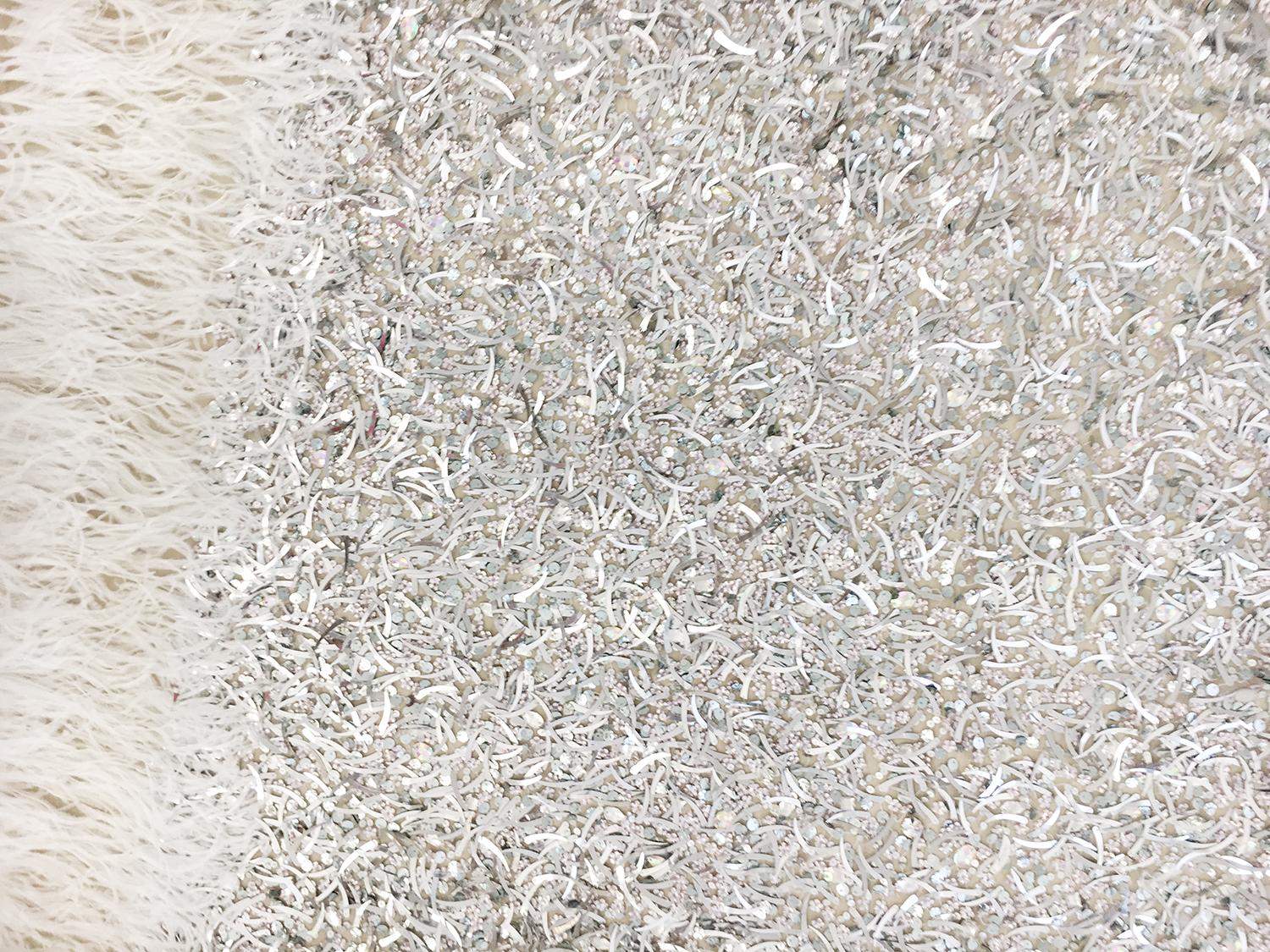 Novelty Sequined Tulle with Ostrich Feather Border0