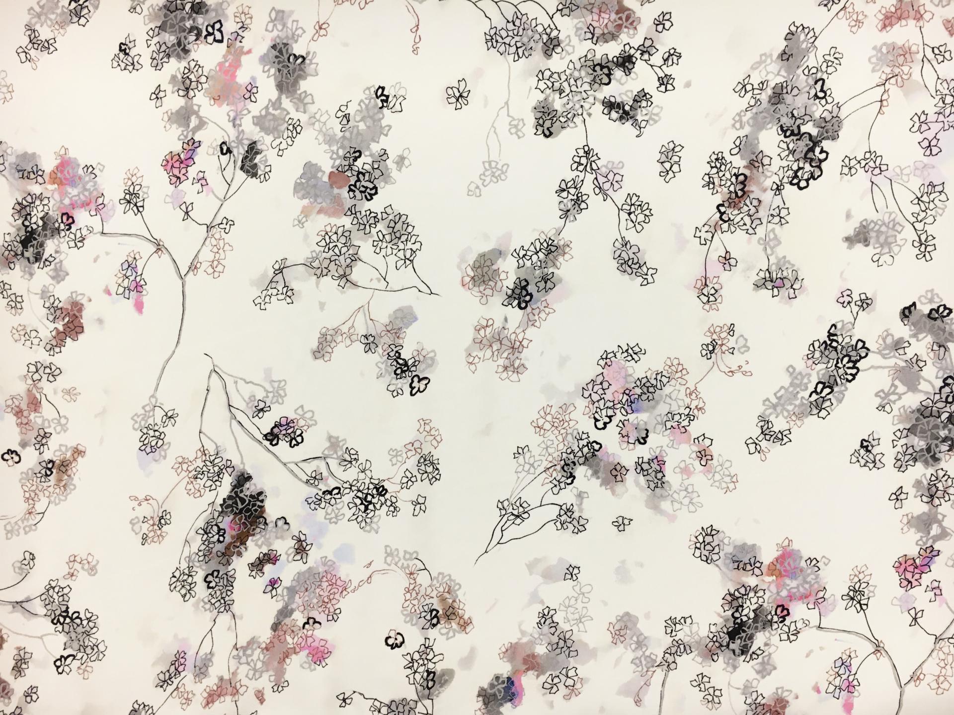 Printed Silk Crepe with Sketched Blossoms0