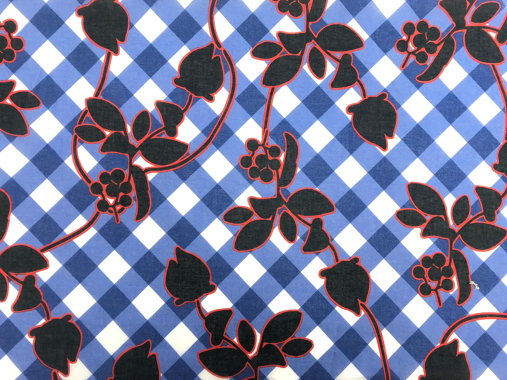 Cotton Voile Florals Over Plaid Print0