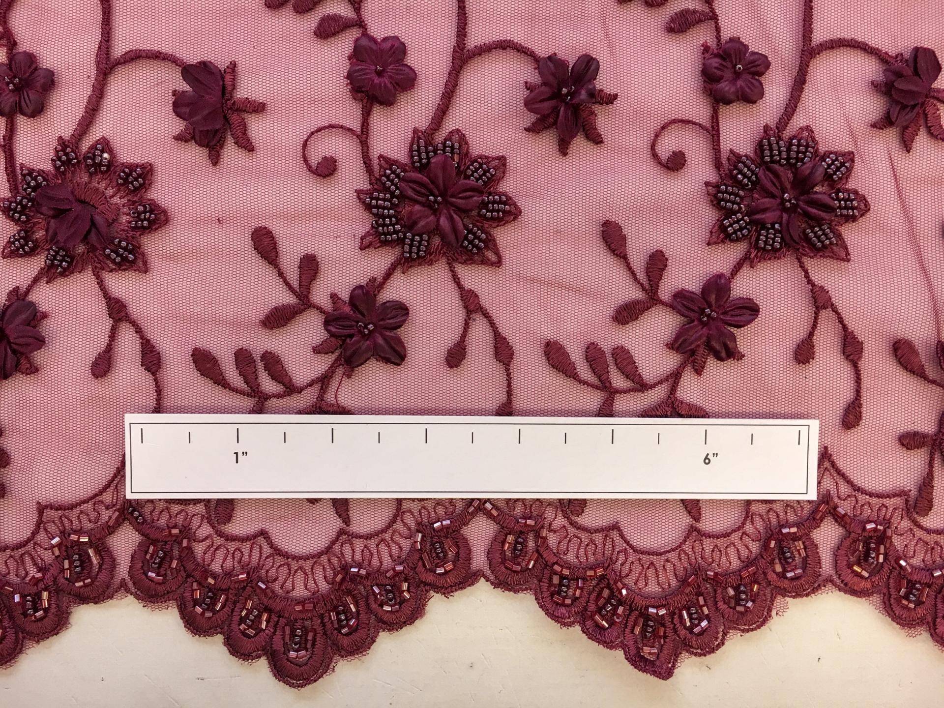 Beaded and Embroidered Illusion with Flowers and Vines1