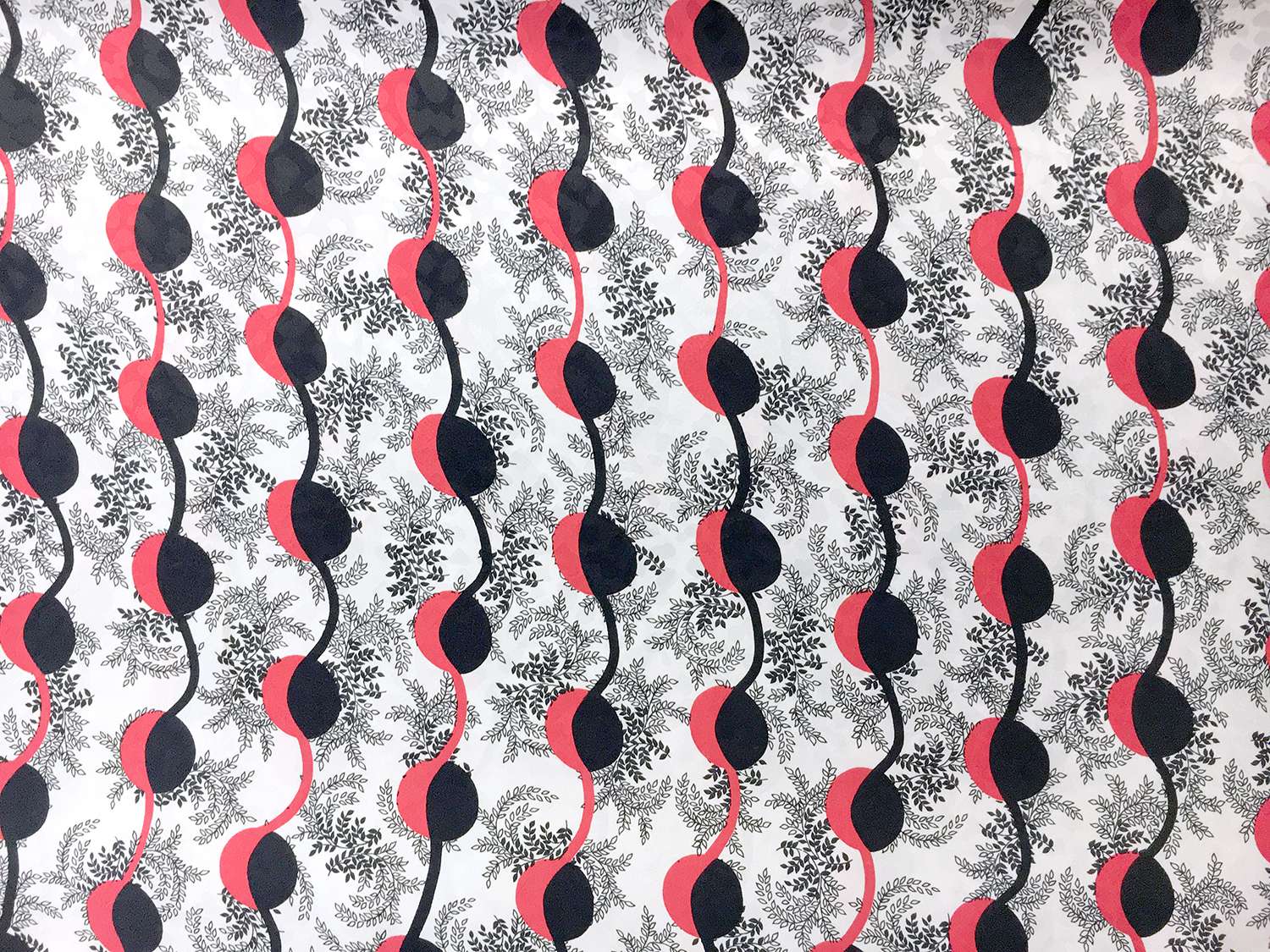 Printed Silk Jacquard with Geometric and Leaf Motifs0
