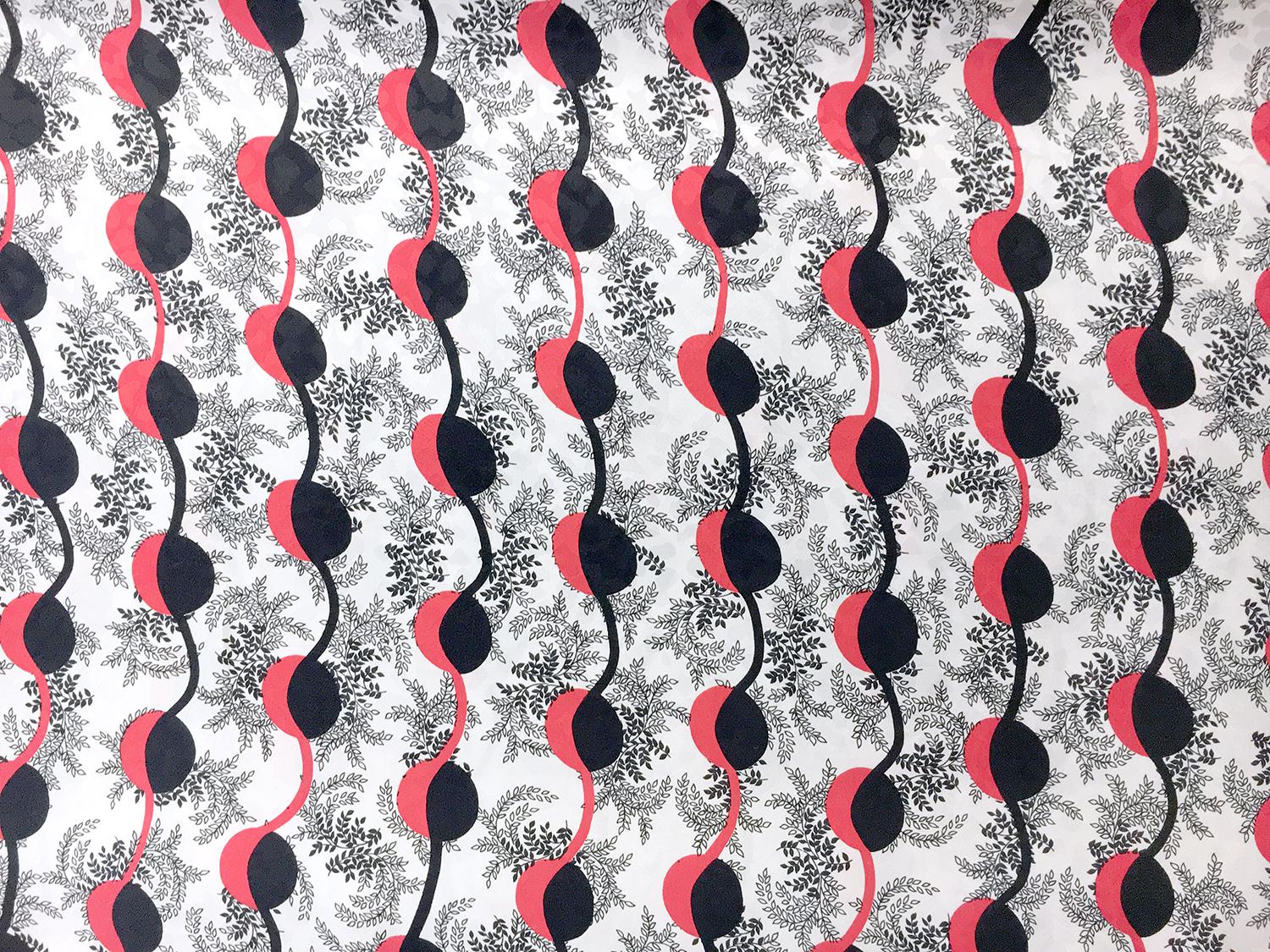 Printed Silk Jacquard with Geometric and Leaf Motifs0