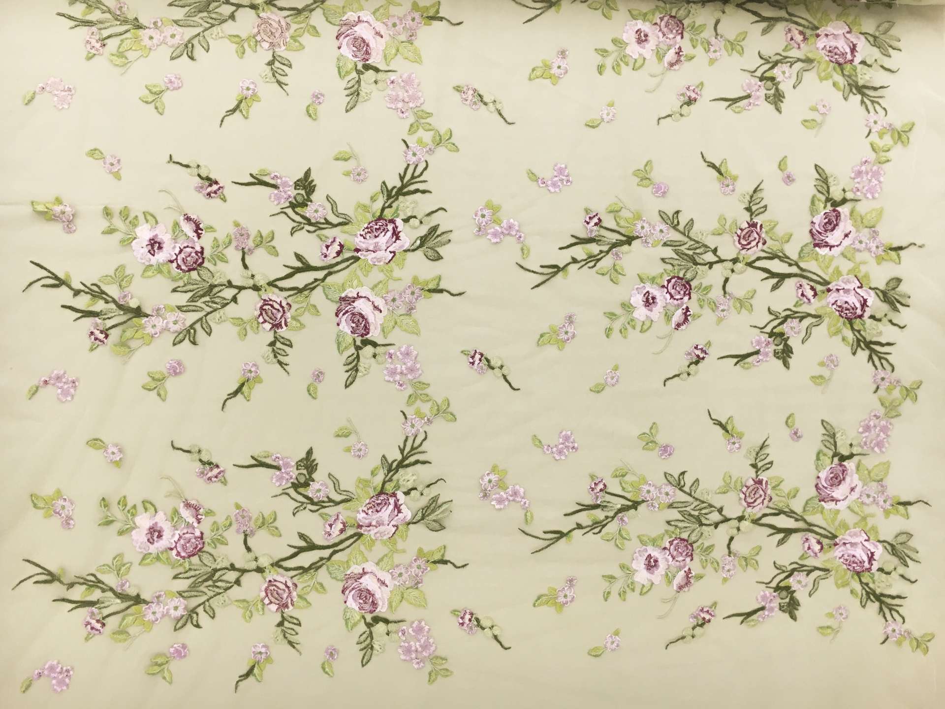 Metallic Embroidered Tulle with Climbing Vines and Roses0