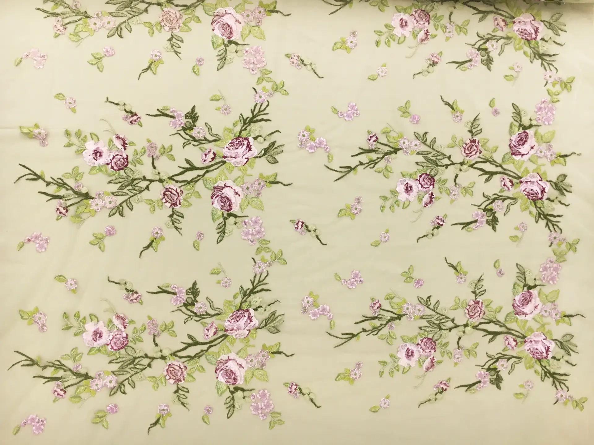 Metallic Embroidered Tulle with Climbing Vines and Roses0