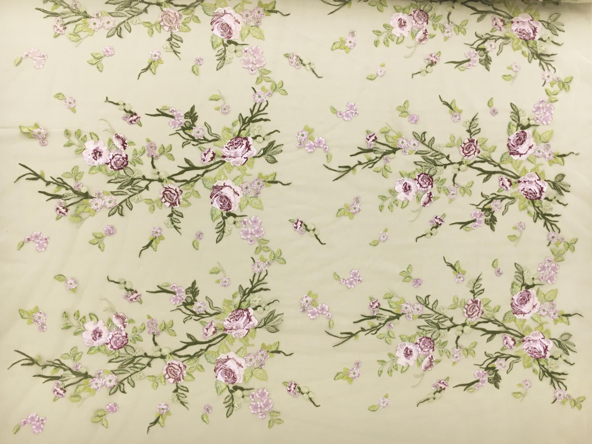 Metallic Embroidered Tulle with Climbing Vines and Roses0