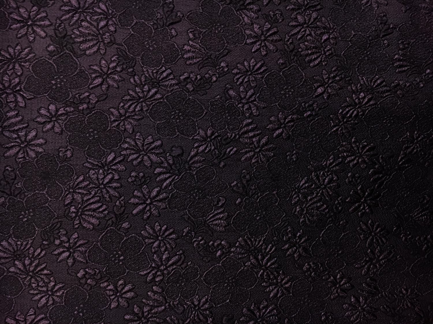 Metallic Organza Cloqué with Hibiscus and Daisies in Dark Eggplant0