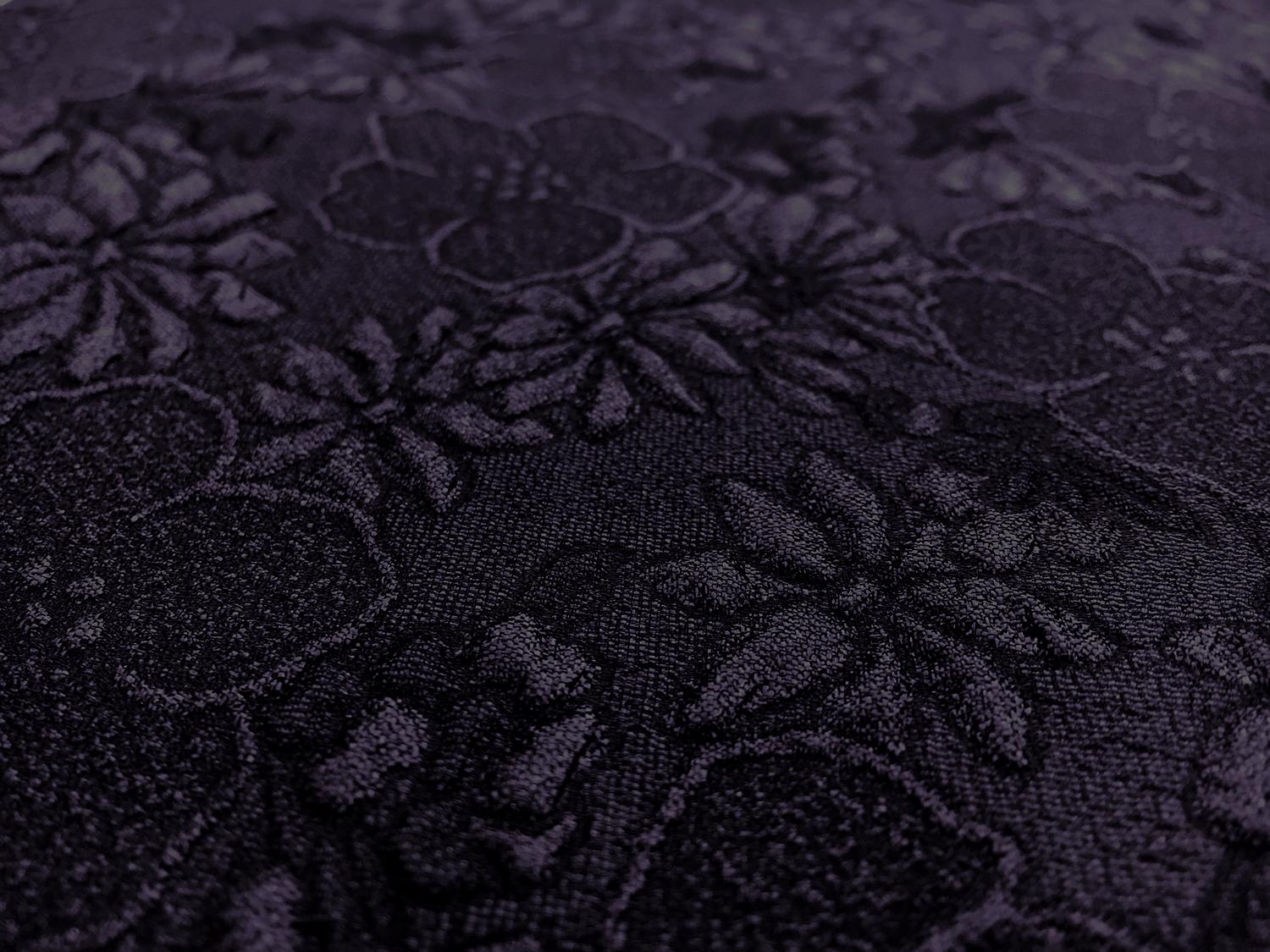 Metallic Organza Cloqué with Hibiscus and Daisies in Dark Eggplant2