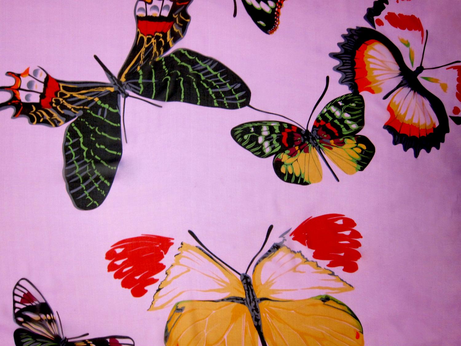 Silk Chiffon in Butterfly Animal Print On Pink Background