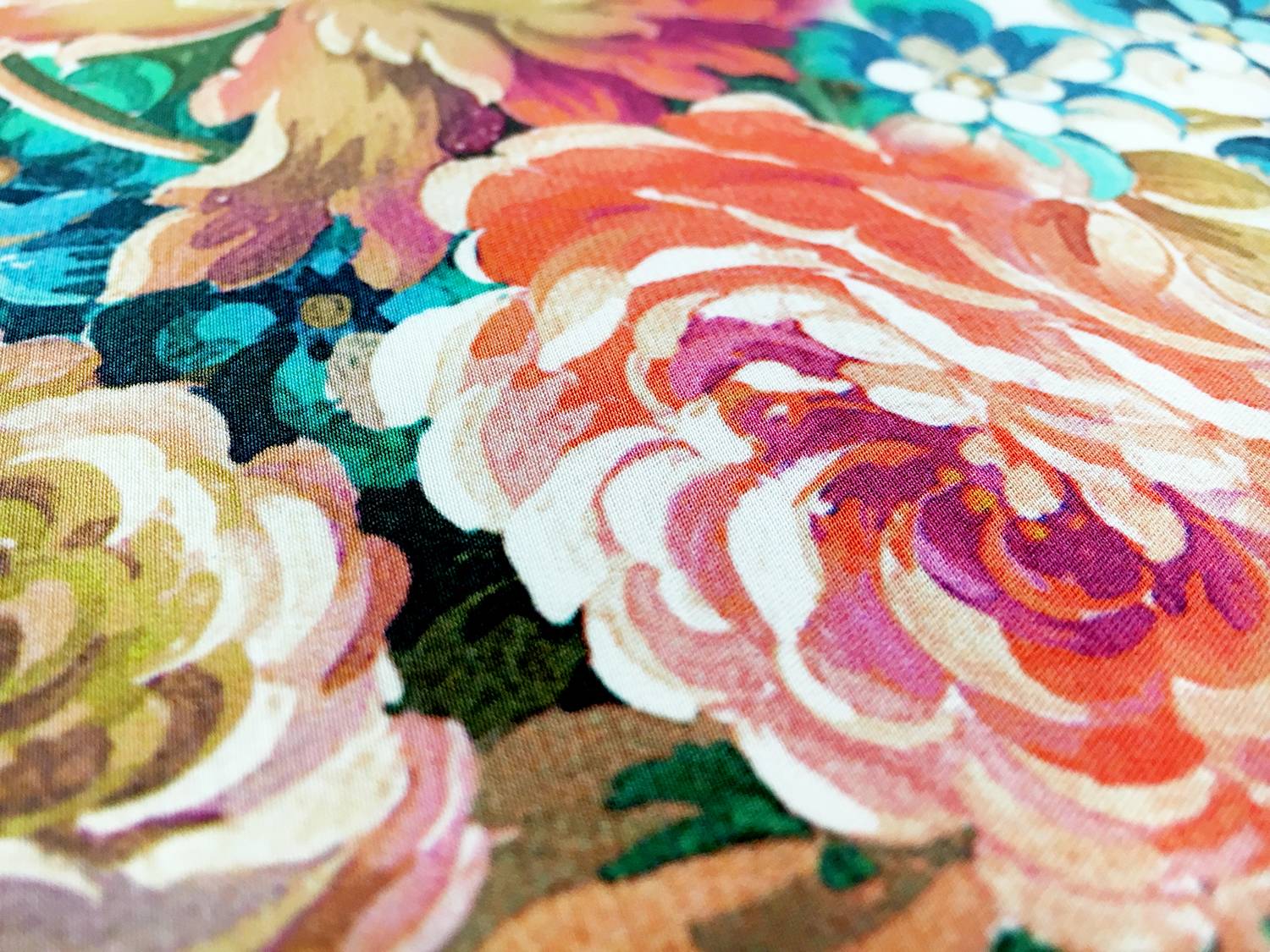 Printed Heavy Silk Charmeuse with Peony Bouquets 2