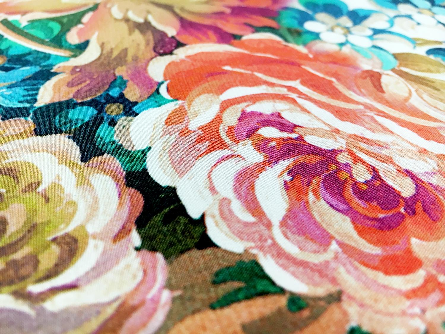 Printed Heavy Silk Charmeuse with Peony Bouquets 2