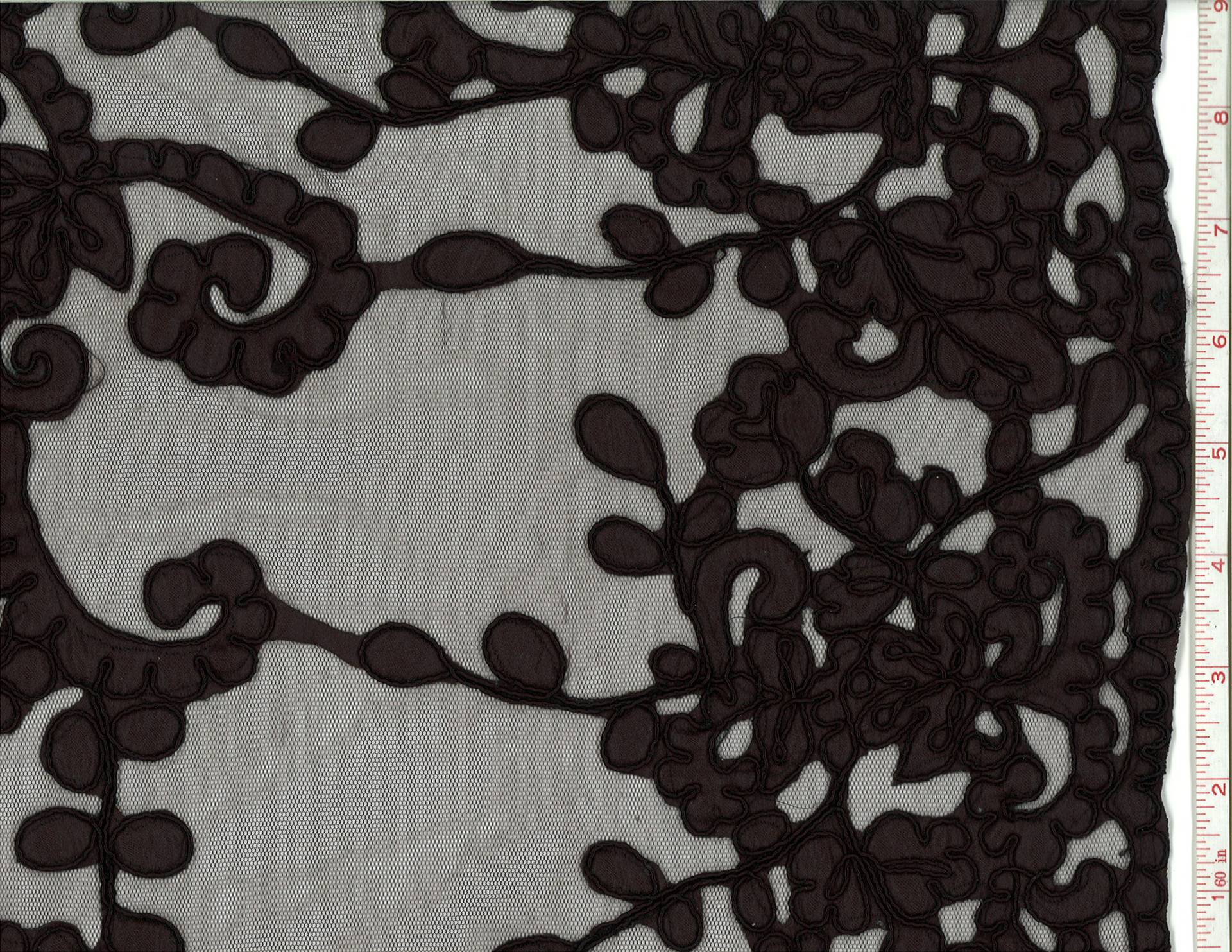 Black Cord Cut Satin Appliqued on Illusion0