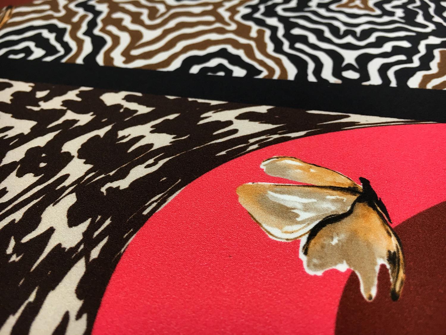 Printed Silk Charmeuse with Butterflies and Abstract Geometric Patterns3