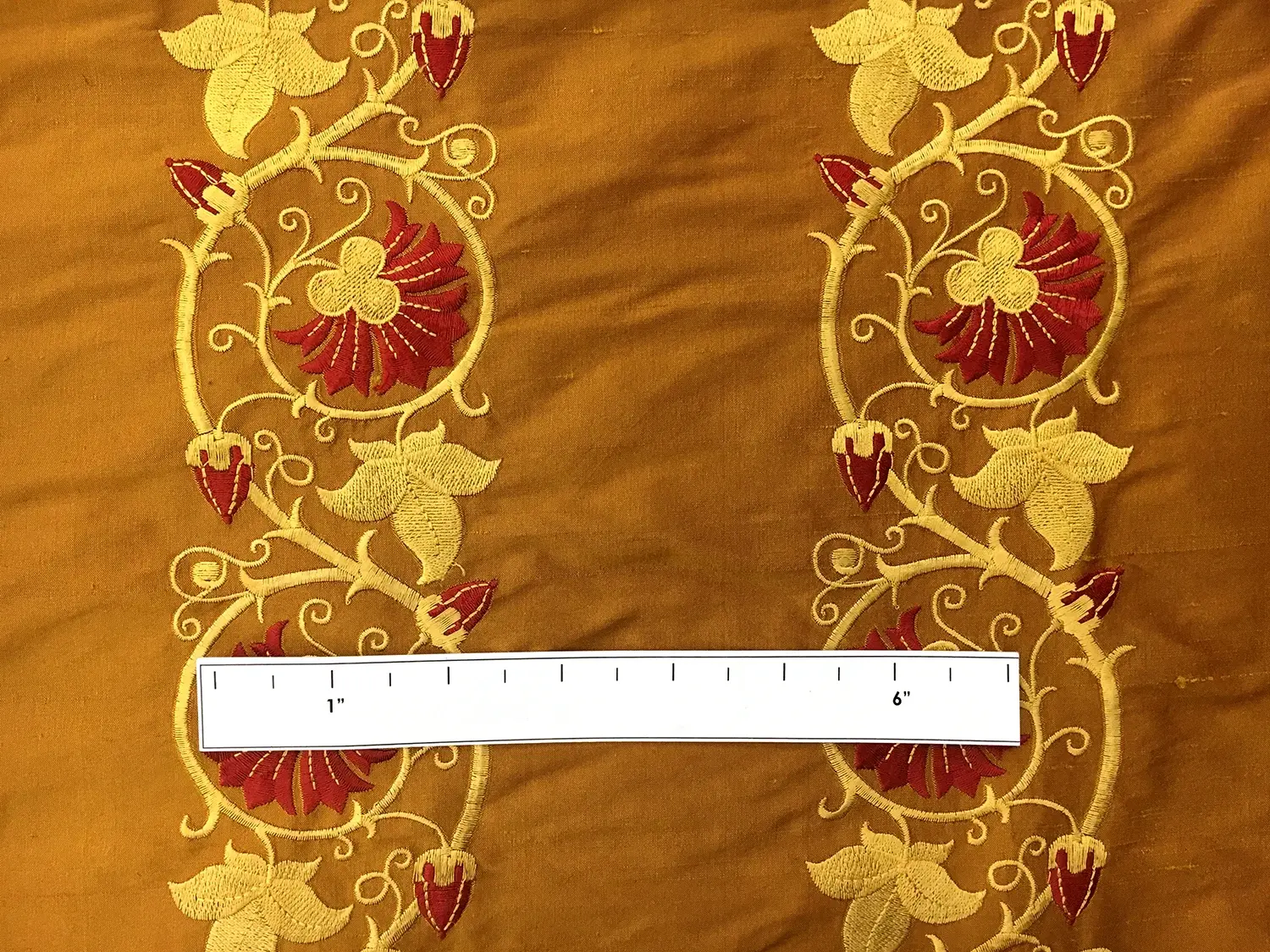 Iridescent Silk Shantung with Embroidered Rows of Vines1