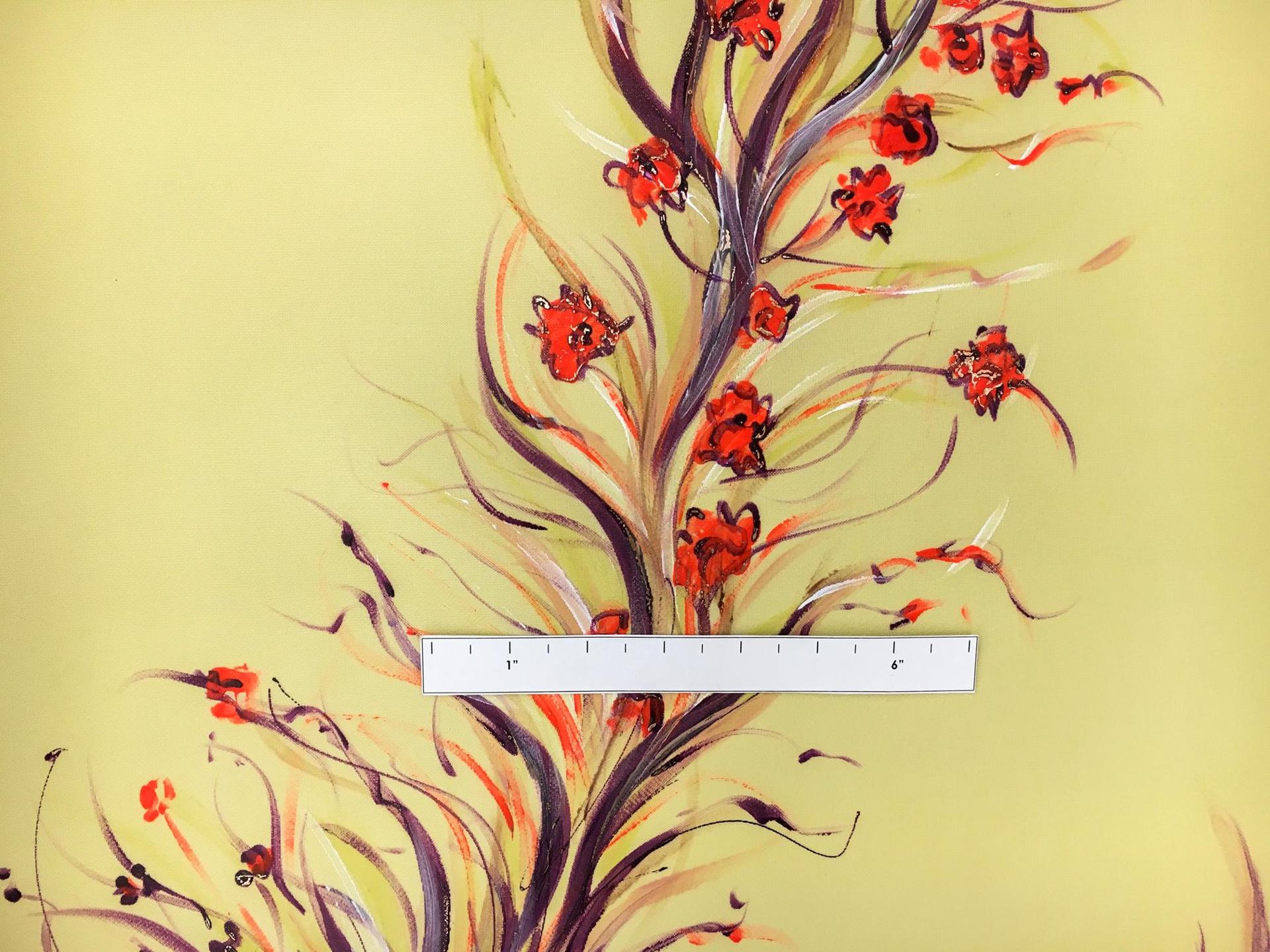 Hand Painted Silk Gazar with Leaves and Small Flowers2