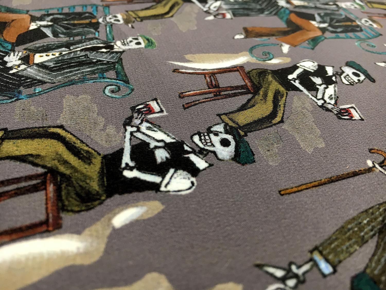 Designer Printed Silk Crepe de Chine with Skeletons2