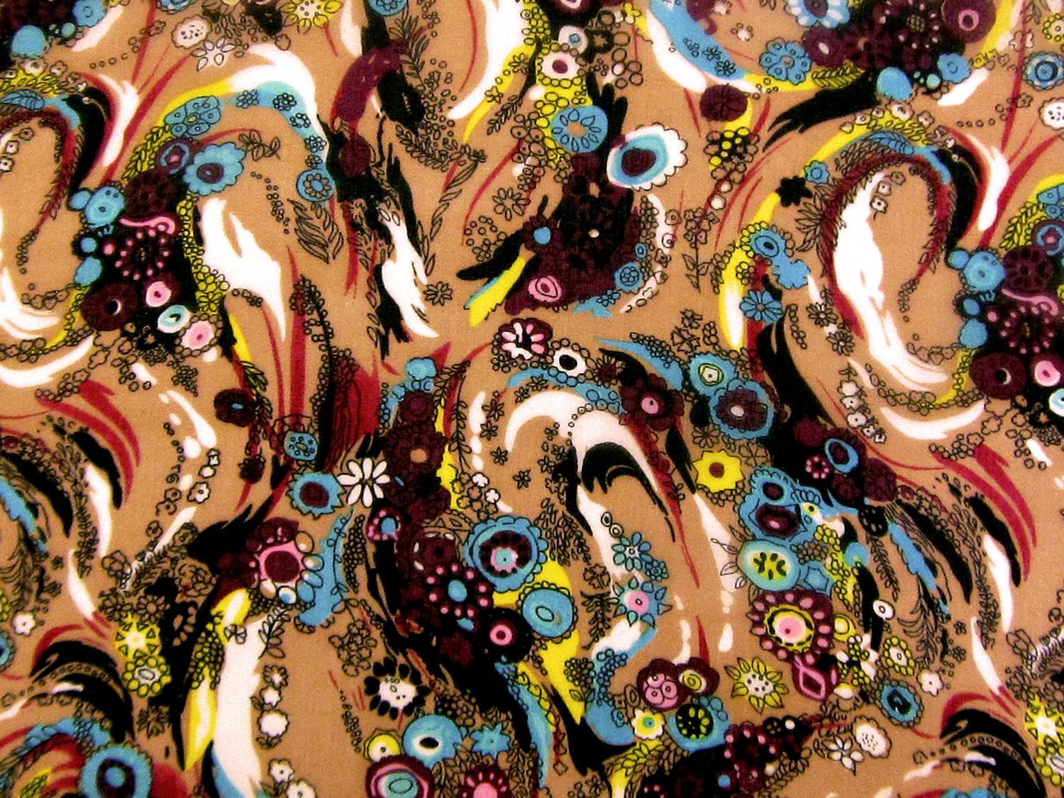 Printed Silk Chiffon with Swirls and Mini Flowers0