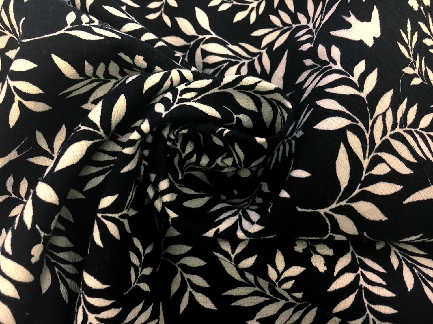 Japanese Textured Cotton Birds and Foliage Print1