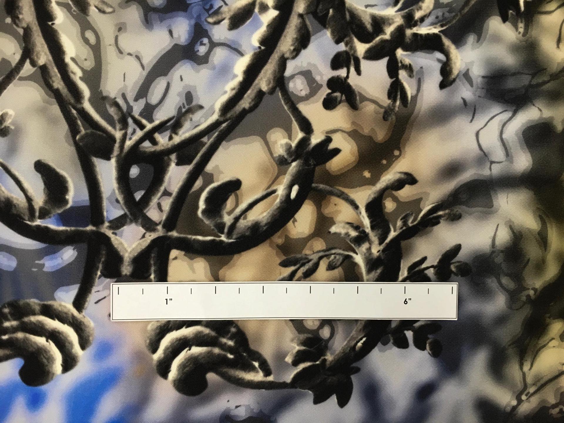 Printed Silk Gazar with Large Leaves and Filigree2