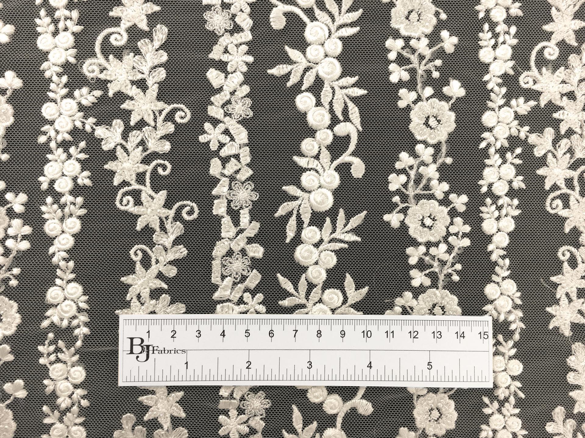 Beaded and Embroidered Tulle with Rows of Detailed Florals in Ivory1