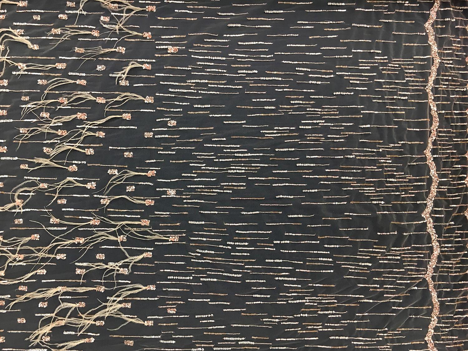 Sequined Nude Tulle with Feathers0