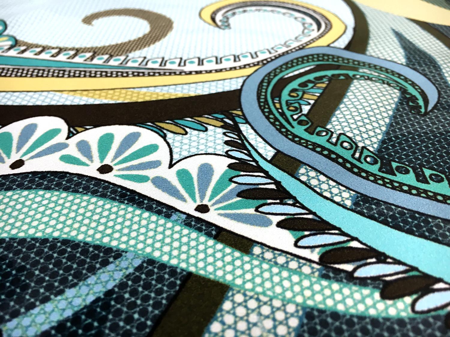 Printed Silk Charmeuse with Large Print Swirl Border2