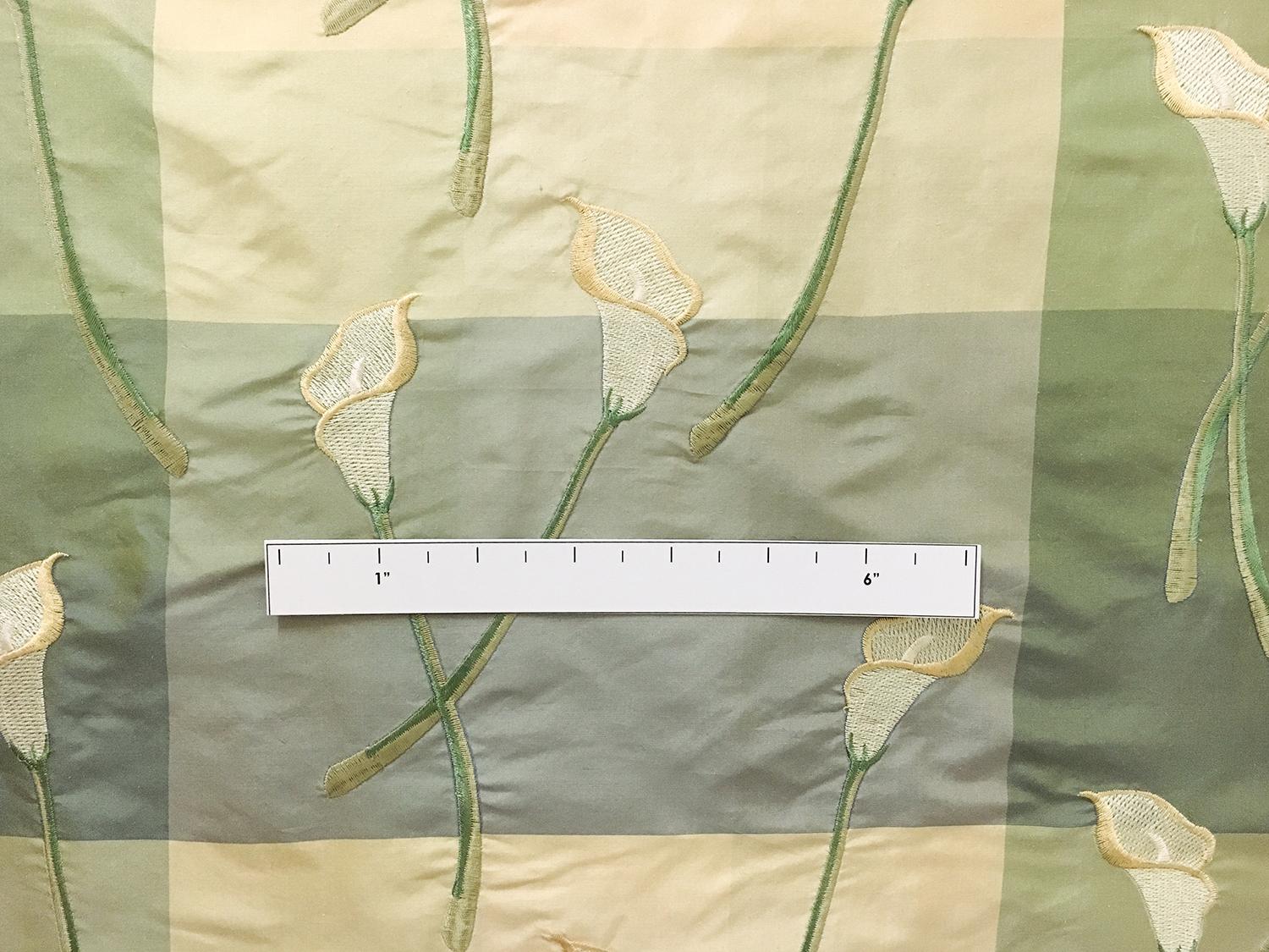 Silk Taffeta Check with Embroidered Calla Lilies 1