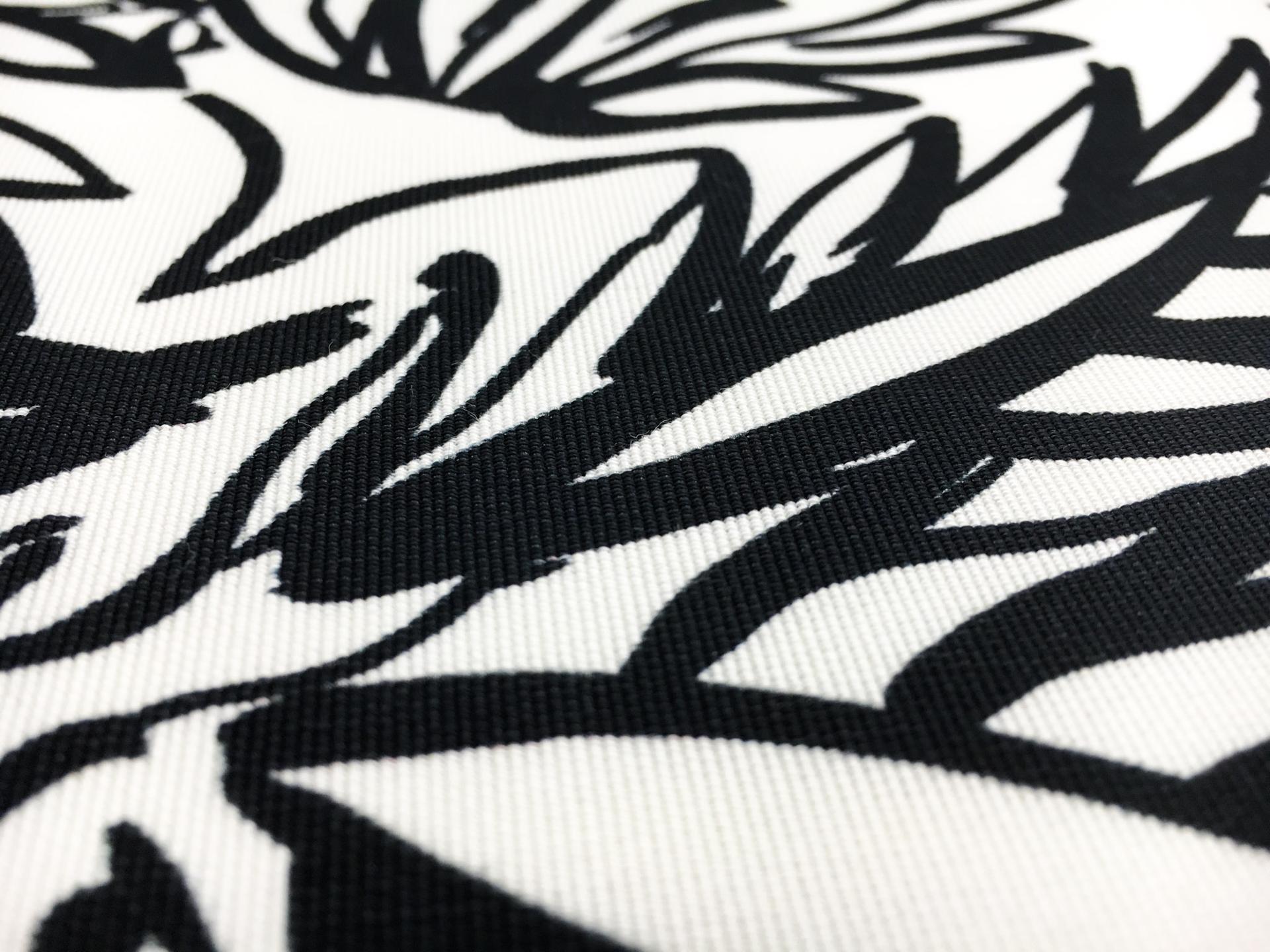 Printed Cotton Viscose Faille with Sketched Black and White Leaves2