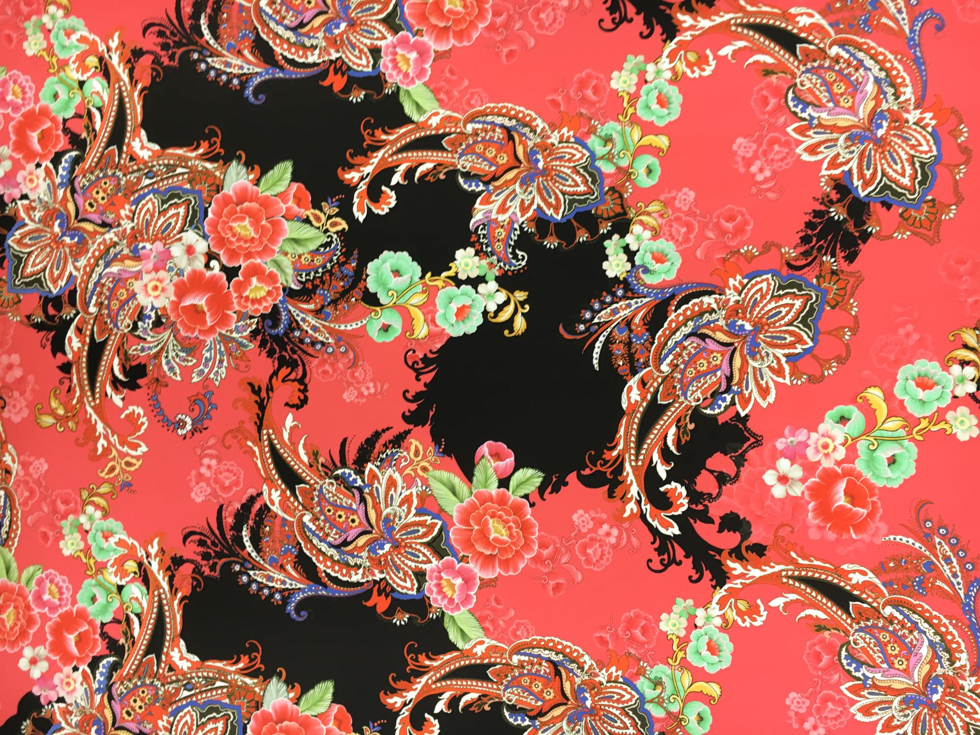 Printed Lightweight Silk Satin with Mixed Paisley and Floral Patterns