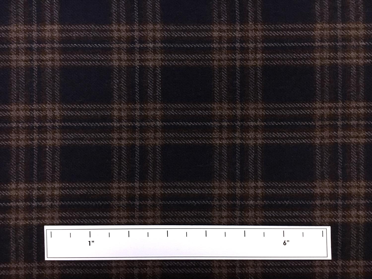 Italian Virgin Wool Tartan Plaid in Navy and Brown2